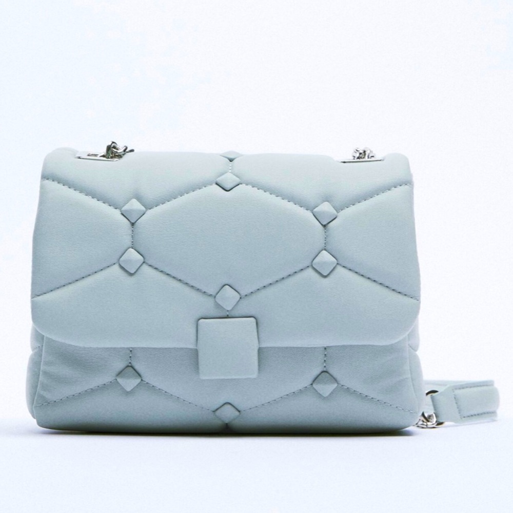 ZARA QUILTED STUDDED SHOULDER CROSSBODY BAG FLAP HANDBAG NWT
